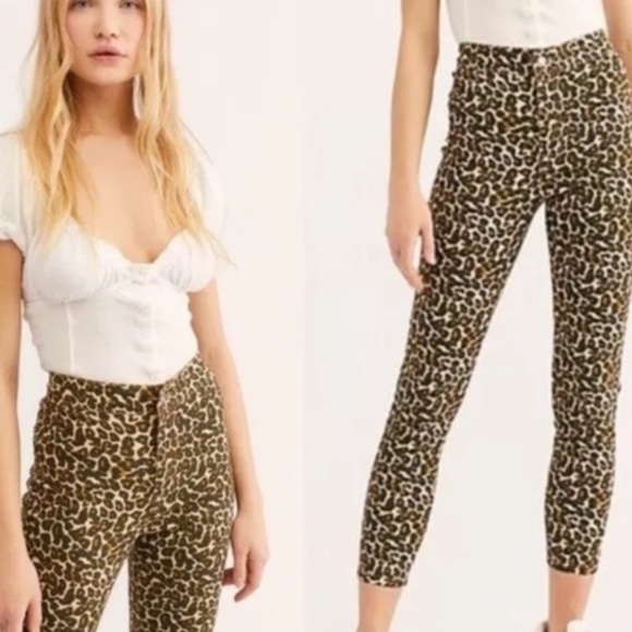 FREE PEOPLE / WE THE FREE LEOPARD PRINT HIGH WAIST SKINNY JEANS SIZE 25 - Picture 2 of 9